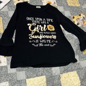 Black Long Sleeve Graphic Tee with Sunflower Design